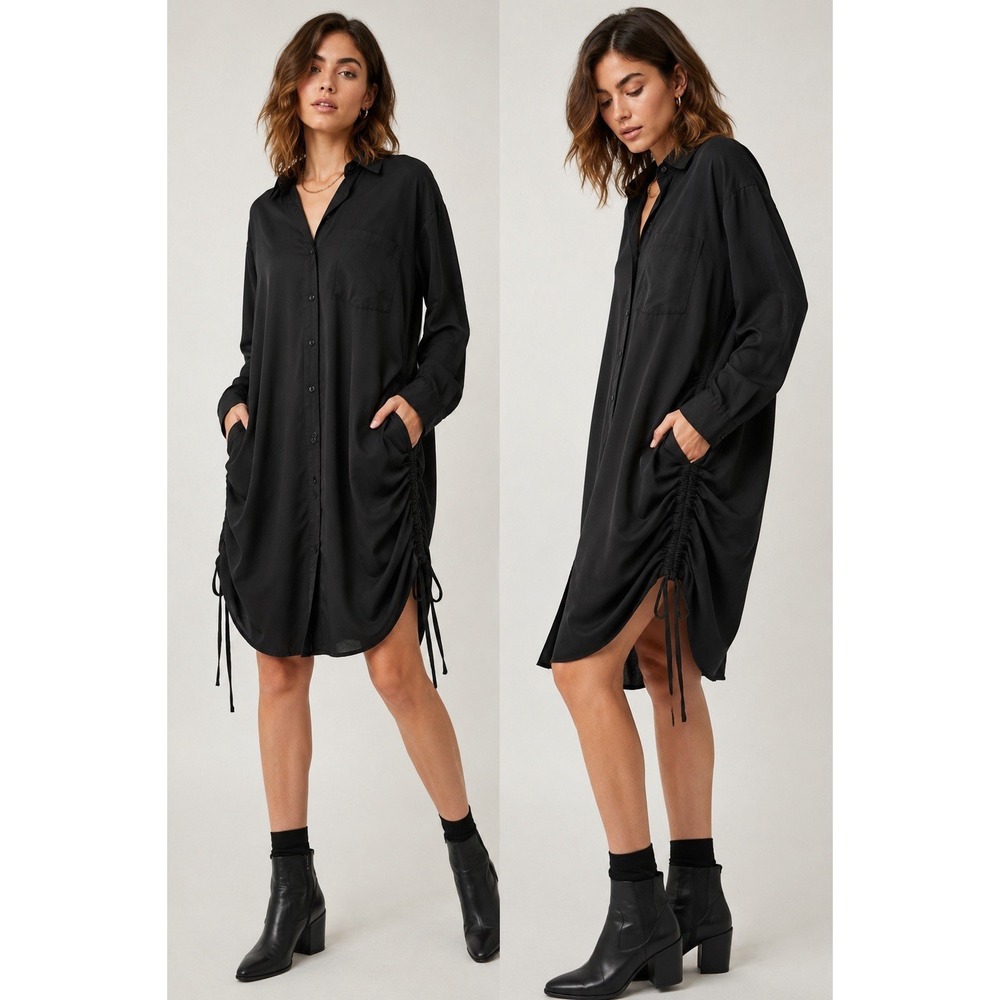 SKINGRAFT Black Shirt Dress‎ Large Ruched Drawstring Gothic Avant Garde